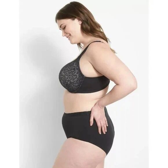 NWT Lane Bryant Cacique 42C Cotton Collection Boost Plunge Bra Black Lace - Picture 8 of 10